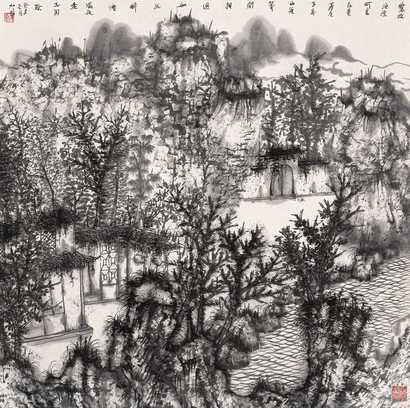 何加林 2003年作 山水 镜心